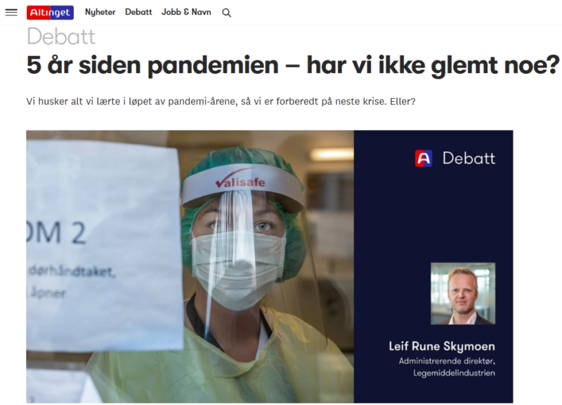 LMI i Altinget: 5 år siden pandemien – har vi ikke glemt noe?